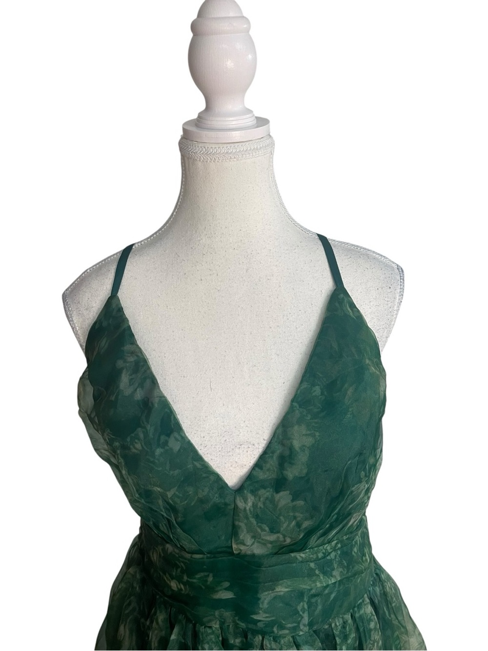 Lulus Romance That Wows V-Neck Organza Maxi Dress Green Floral Print - Picture 2 of 16